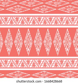 Vector red shibori diamond and triangle stripes abstract seamless pattern. Suitable for textile, gift wrap and wallpaper.