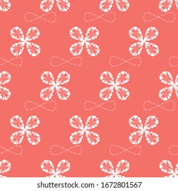 Vector red shibori simple four leaf clover pattern background. Suitable for textile, gift wrap and wallpaper.