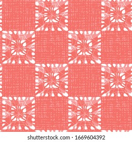 Vector red shibori squares pattern 02 with canvas texture background. Suitable for textile, gift wrap and wallpaper.
