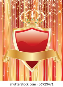 vector red shield with blank golden tape
