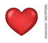 Vector red shiny 3d shaded heart symbol isolated on white background