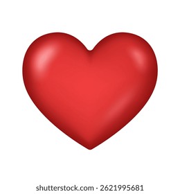Vector red shiny 3d shaded heart symbol isolated on white background