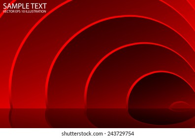 Vector red shiny arcs abstract background illustration - Red circular arcs vector shiny striped template