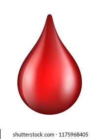Vector red shiny blood drop isolated on white background - donation, dna test, disease