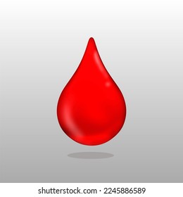 Vector red shiny blood drop isolated on grey background - donation, DNA test, disease