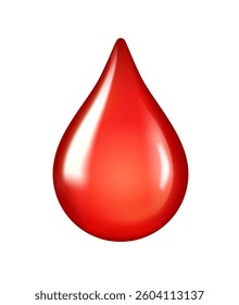 Vector red shiny blood drop isolated on white background - donation, dna test, disease	