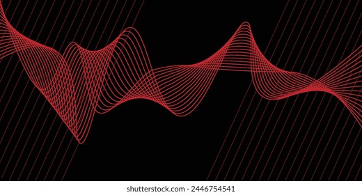 Vector red shiny gradient scene striped black background - Red striped abstract space vector background