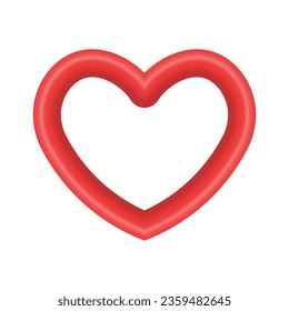 Vector red shiny heart symbol realistic 3d vector illustration isolated on white background.