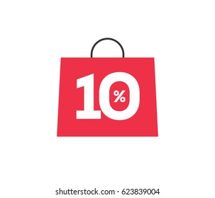 Vector red shopping bag with 10% on it isolated on white background. For spring summer sale campaign.