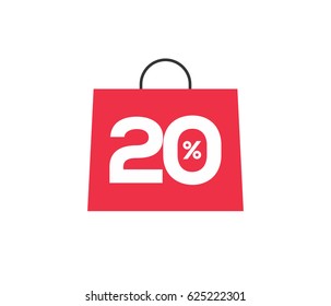 Vector red shopping bag with 20% on it isolated on white background. For spring summer sale campaign.