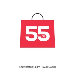 Vector red shopping bag with 55% on it isolated on white background. For spring summer sale campaign.