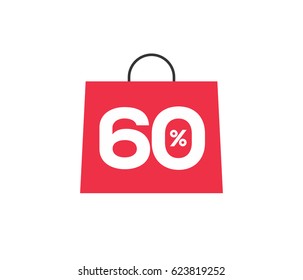 Vector red shopping bag with 60% on it isolated on white background. For spring summer sale campaign.
