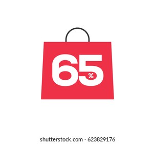 Vector red shopping bag with 65% on it isolated on white background. For spring summer sale campaign.