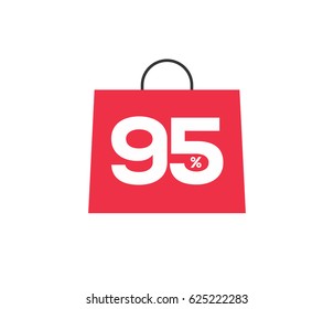 Vector red shopping bag with 95% on it isolated on white background. For spring summer sale campaign.