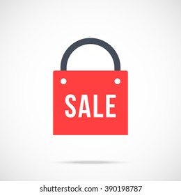 Vector red shopping bag icon. Modern flat design vector illustration concept for web banners, web and mobile app, web site, printed materials, infographics. Vector icon isolated on gradient background