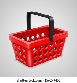 Vector red shopping bag with round holes, Cart shop icon.