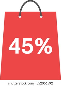 Vector red shopping bag with white 45 percent.