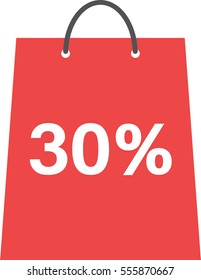 Vector red shopping bag with white 30 percent.