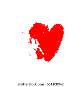 Vector red sign of a heart isolated on white background. Hand painted grunge ink background.
