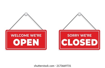 Vector of Red sign Sorry we are closed and Welcome we are open 