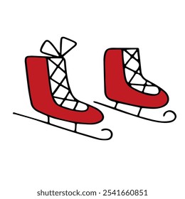 Vetor. Desenho de patins vermelhos. Patins de animação. Elemento de design de Natal