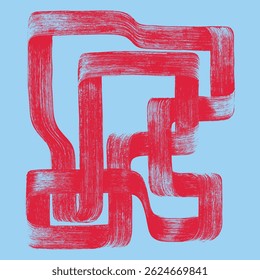Linhas horizontais e verticais negrito e esboçado em vermelho vetorial. Pinte traçados de pincel em negrito retos, largos, linhas fechadas quebradas. Linha de autointerseção grunge espessa desenhada à mão. Fundo da arte.
