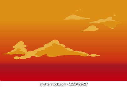 Vector red sky clouds. Anime clean style. Background design