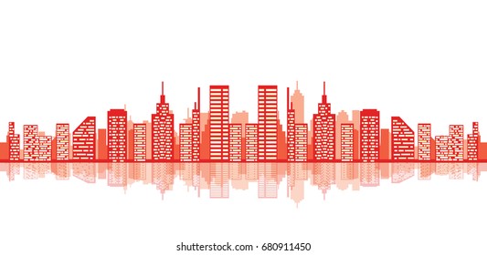 Vector red skyline illustration
modern cityscape and reflection