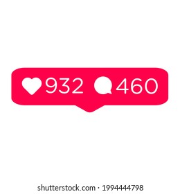 Vector red social media Like, comment, share and save icons. Simple style and isolated on a blank background. Color editable.