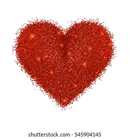 Vector red sparkles heart on white background. Abstract luxury glow golden background. Design concept for Valentines day greeting card, holiday gift card, banner, flyer