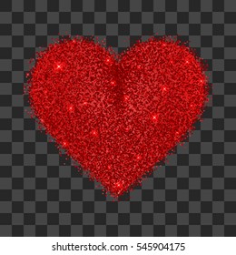 Vector red sparkles heart on transparent background. Abstract luxury glow golden background. Design concept for Valentines day greeting card, holiday gift card, banner, flyer