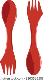 ilustración de cuchara roja vectorial y bifurcación