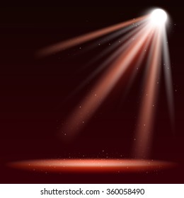Vector red spotlight on a dark-red  background. Rays of light