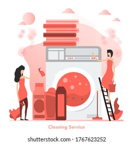 Vector red square concept of cleaning service in flat style