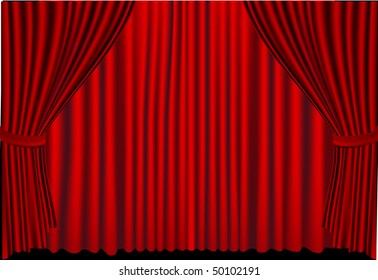 Vector red stage curtains drawn close on stage