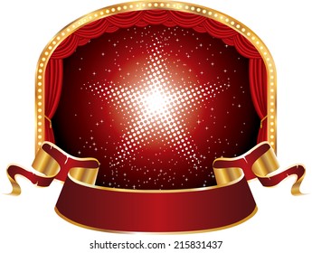 vector red stage with dotted white star