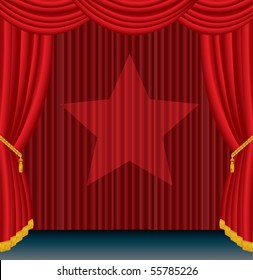 escenario rojo vectorial con estrella de foco