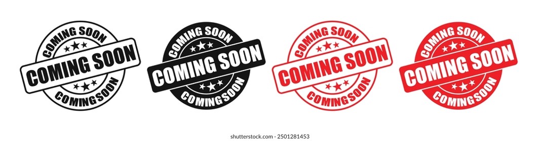 Vector red stamp coming soon isolated on white background