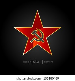 The vector red star with gold border and socialist symbols