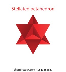 Octaedro Estelado rojo vectorial, también llamado Stella octangula, y Hexagón de Polyhedra, compuestos poliédricos geométricos sobre un fondo blanco con un gradiente para juego, icono, diseño de empaque o logotipo.