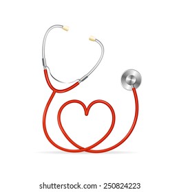 Vector Red Stethoscope in Shape of Heart