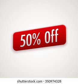 Vector red sticker, badge with 50% off label