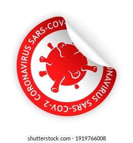 vector red sticker with coronavirus sign and icon