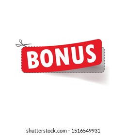 Vector red stickers "BONUS" with cut line curled edge. Stickers on the theme of consumerism.