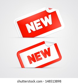 Vector Red Stickers with New Title on Grey Background