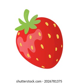 Vector Red Strawberries in Cartoon Style Isolated on White Background. Flat Single Fruit. Bright Artwork.