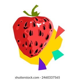 Vector red strawberry with abstract geometric shapes