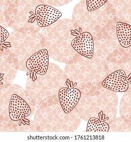 Vector Red Strawberry Outlines on Red and White Background Seamless Repeat Pattern. Background for textiles, cards, manufacturing, wallpapers, print, gift wrap and scrapbooking.