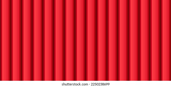 Vector red striped metal texture. 3d metallic line seamless pattern. Corrugated iron roofing sheet surface. Industrial galvanized striped fence background. Urban steel plate. Roof construction