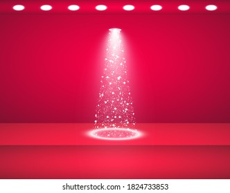 Image vectorielle studio rouge et sapin de Noël brillant Isolé sur Fond Transparent pour votre création. Un arbre blanc comme symbole du Joyeux Nouvel An, fête de Noël Joyeux. Lumière lumineuse
